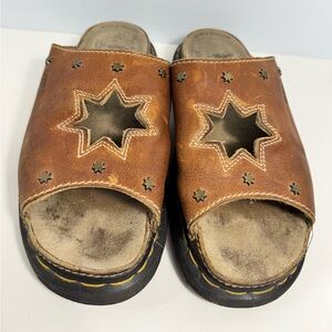 Vintage Dr. Martens Y2K Star Cutout Studded Leather Mule Sandals Brown M10 W11.5